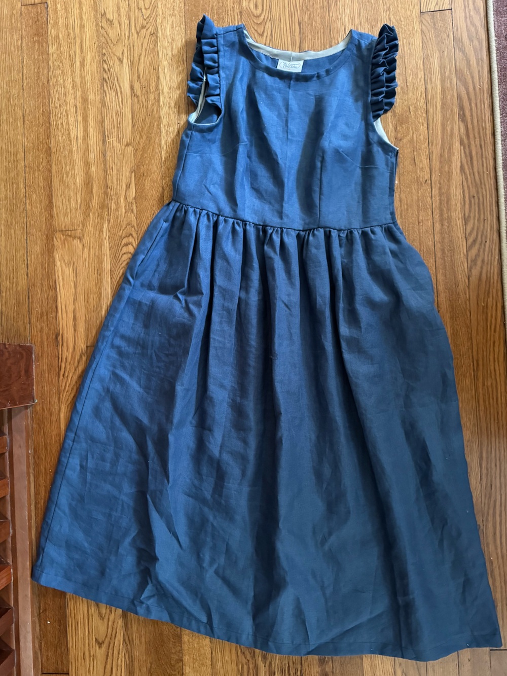 Soft Blue Linen Handmade Sundress with Shoulder Ruffle